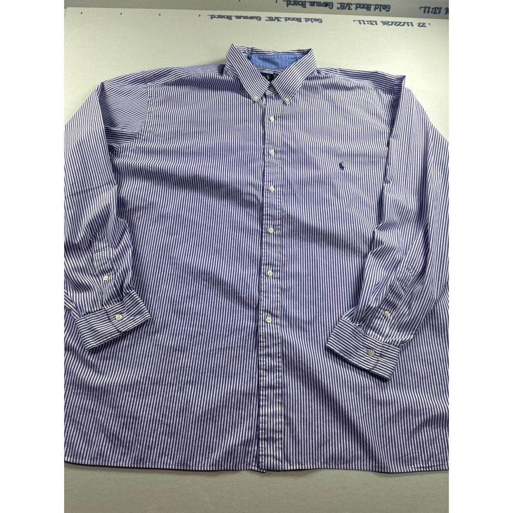 Ralph Lauren Mens 4XB Shirt Purple White Striped Cotton Stretch Button Down Logo